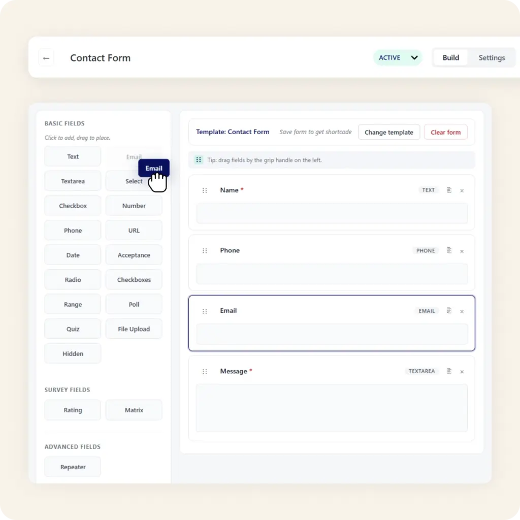 Neural forms drag drop builder feature
