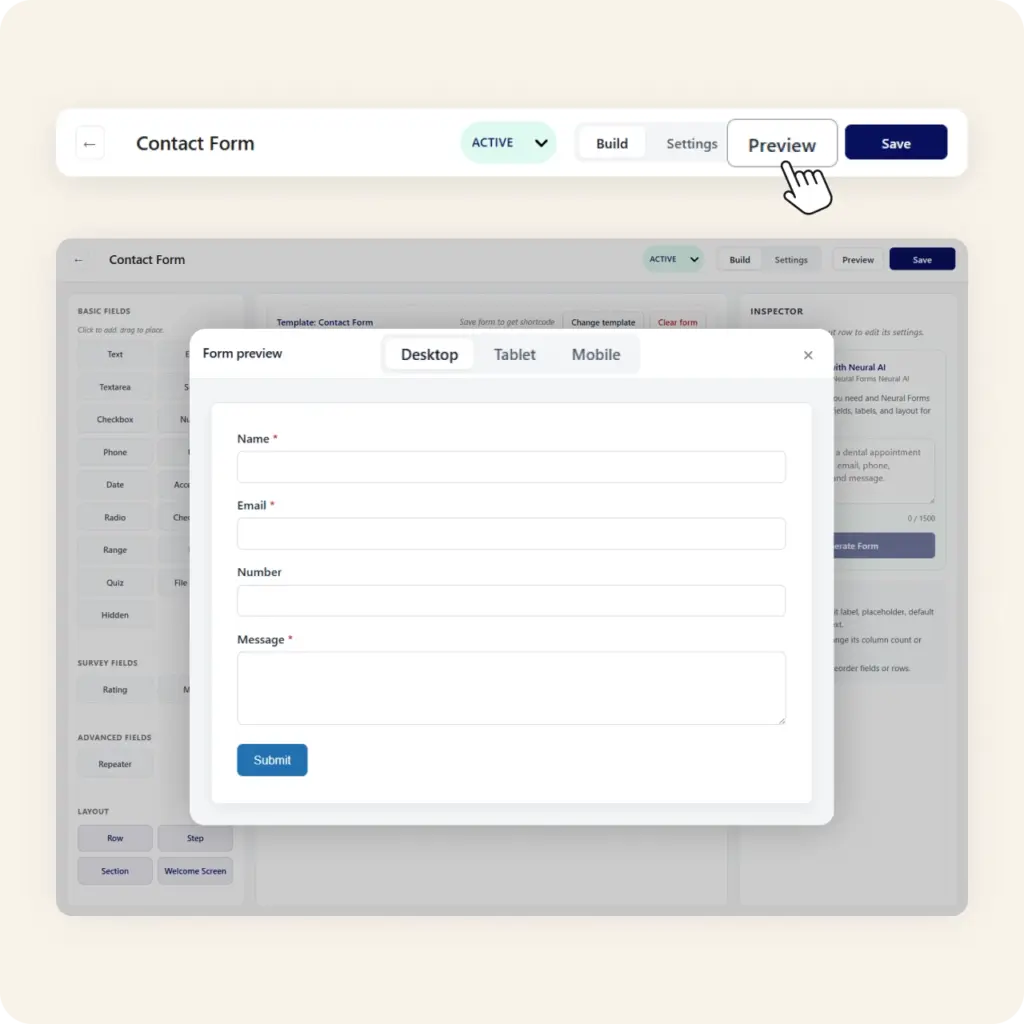 Neural forms live preview feature