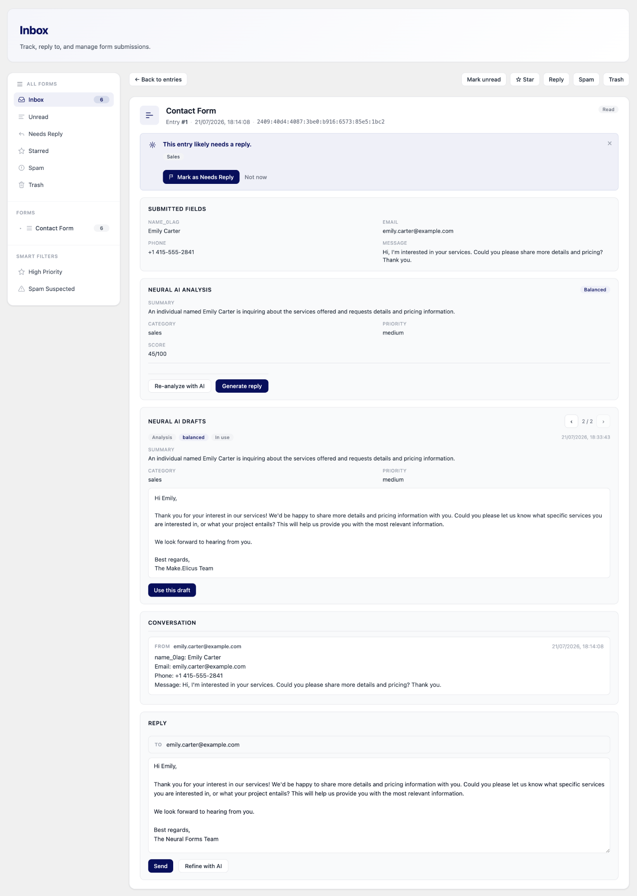 Form entry detail with AI using Neural Forms