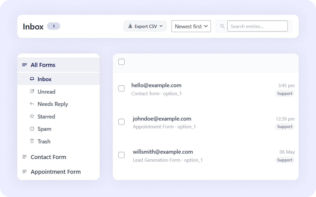 Image showing inbox for the WordPress Forms